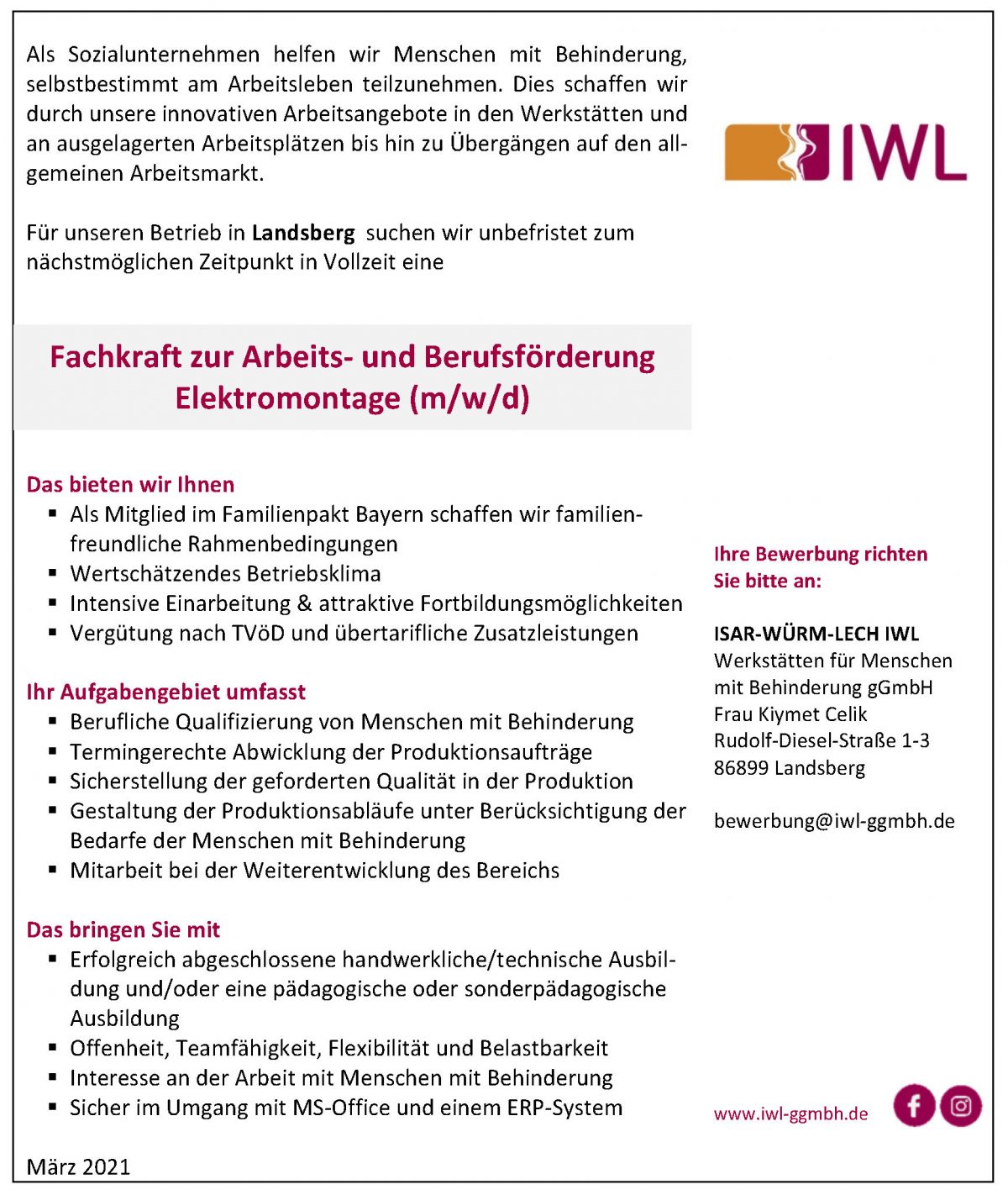 IWL Stellenangebote Stellenanzeige Freie Stellen Und Bewerbung