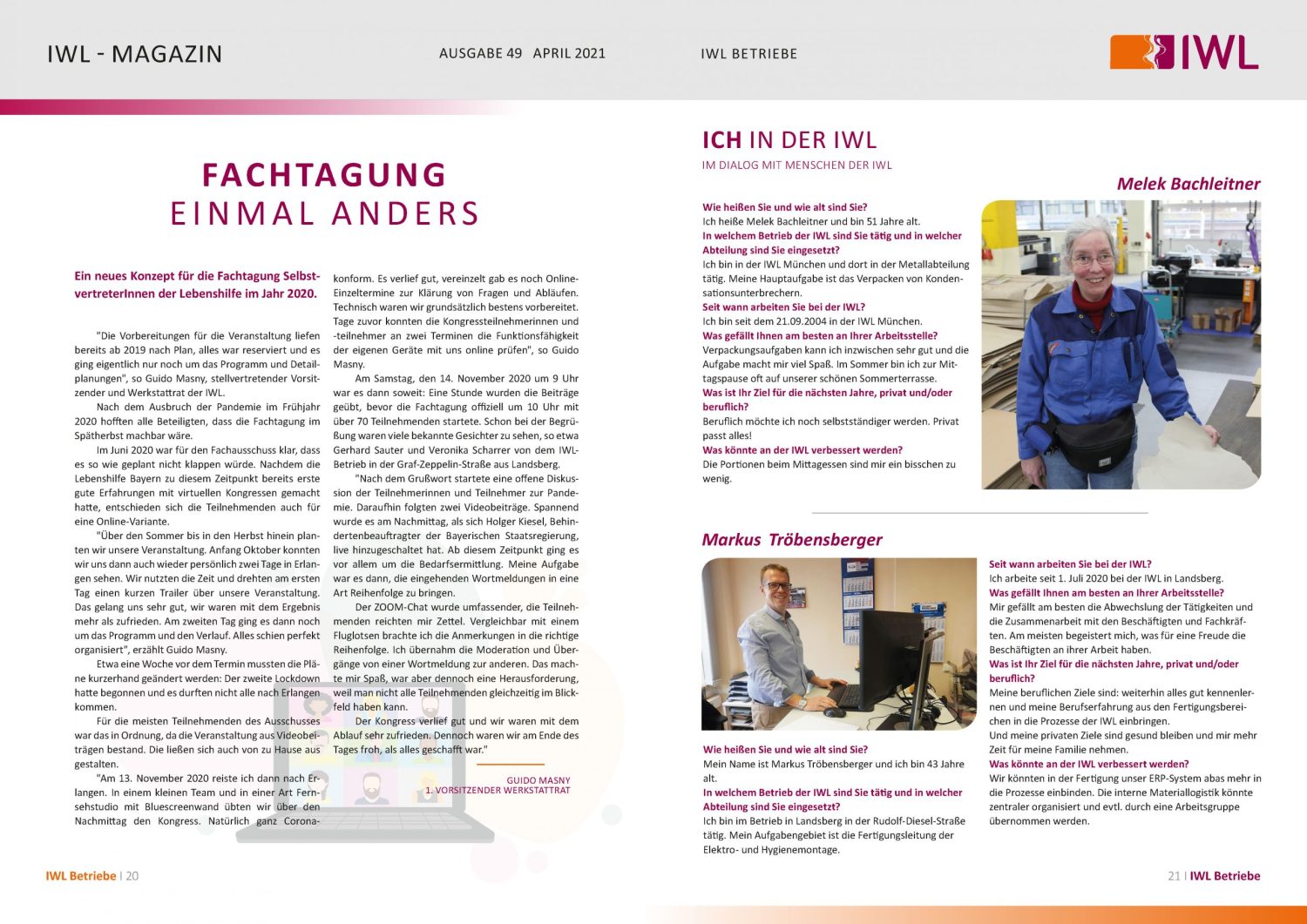 IWL-Magazin Artikel Fachtagung der Lebenhilfe SelbstvertreterInnen und Vorstellung zwei MitarbeiterInnen