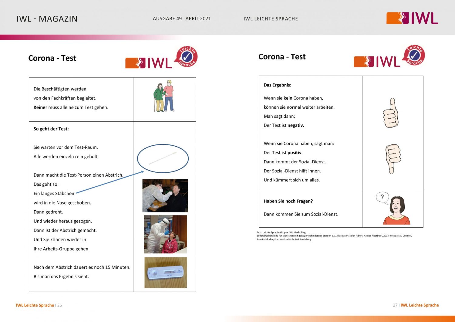 IWL-Magazin Leichte Sprache Thema Corona-Schnelltest